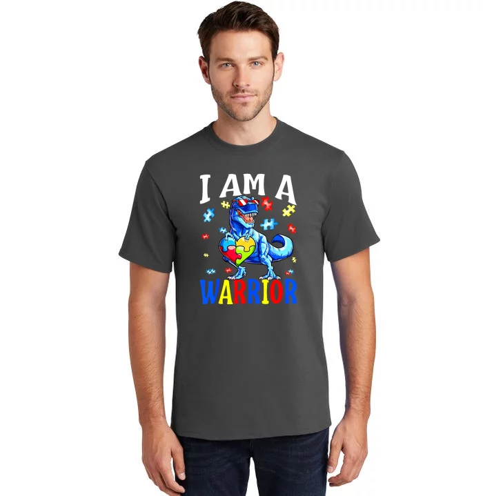 Autism Awareness I Am A Warrior Autism Family Dinosaur Gift Tall T-Shirt