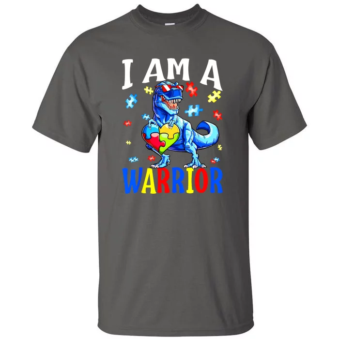 Autism Awareness I Am A Warrior Autism Family Dinosaur Gift Tall T-Shirt