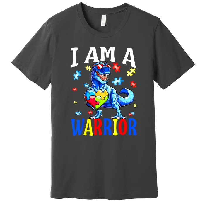 Autism Awareness I Am A Warrior Autism Family Dinosaur Gift Premium T-Shirt