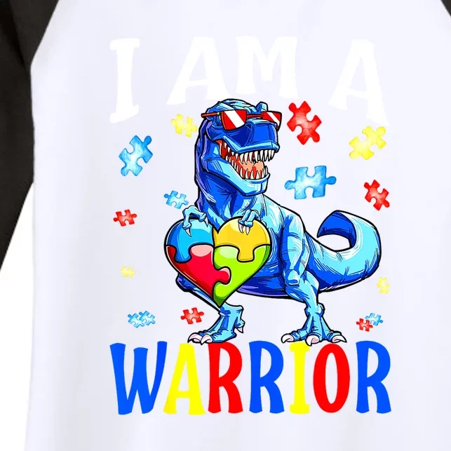 Autism Awareness I Am A Warrior Autism Family Dinosaur Gift Women's Tri-Blend 3/4-Sleeve Raglan Shirt