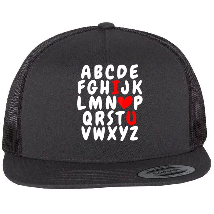 Alphabet ABC I Love You Valentines Day Heart Flat Bill Trucker Hat