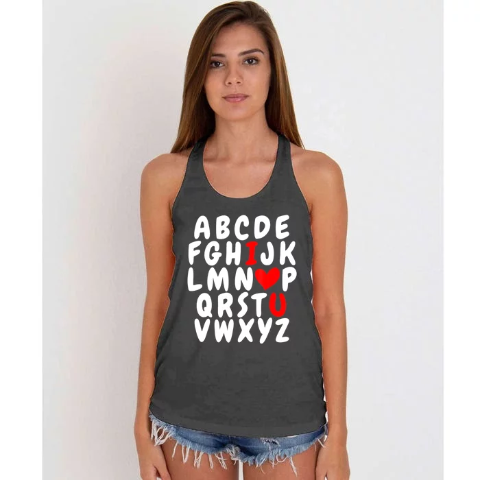 Alphabet ABC I Love You Valentines Day Heart Women's Knotted Racerback Tank