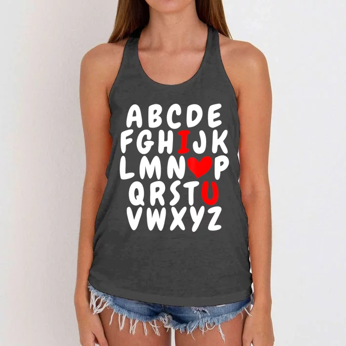 Alphabet ABC I Love You Valentines Day Heart Women's Knotted Racerback Tank