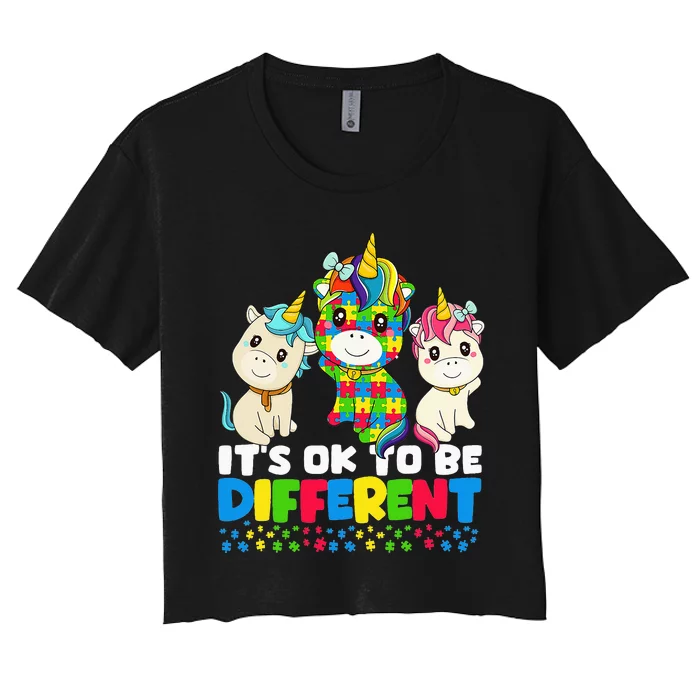 Autism Awareness It’s Ok To Be Different Unicorn Women's Crop Top Tee