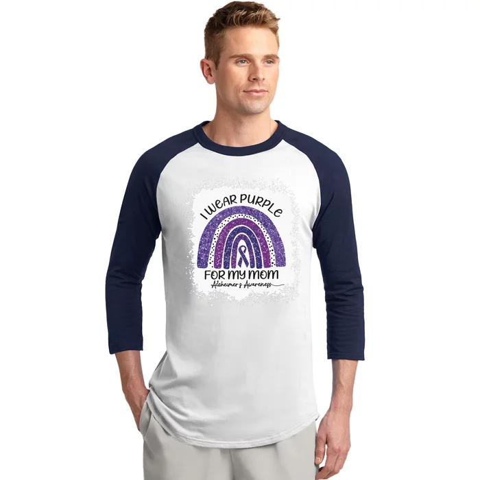 Alzheimer’S Awareness I Wear Purple For My Mom Purple Rainbow Baseball Sleeve Shirt