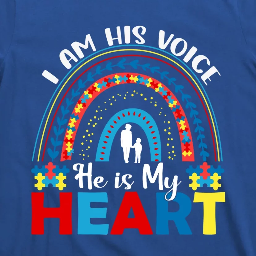 Autism Awareness I Am His Voice He Is My Heart Autism Mom Meaningful Gift T-Shirt