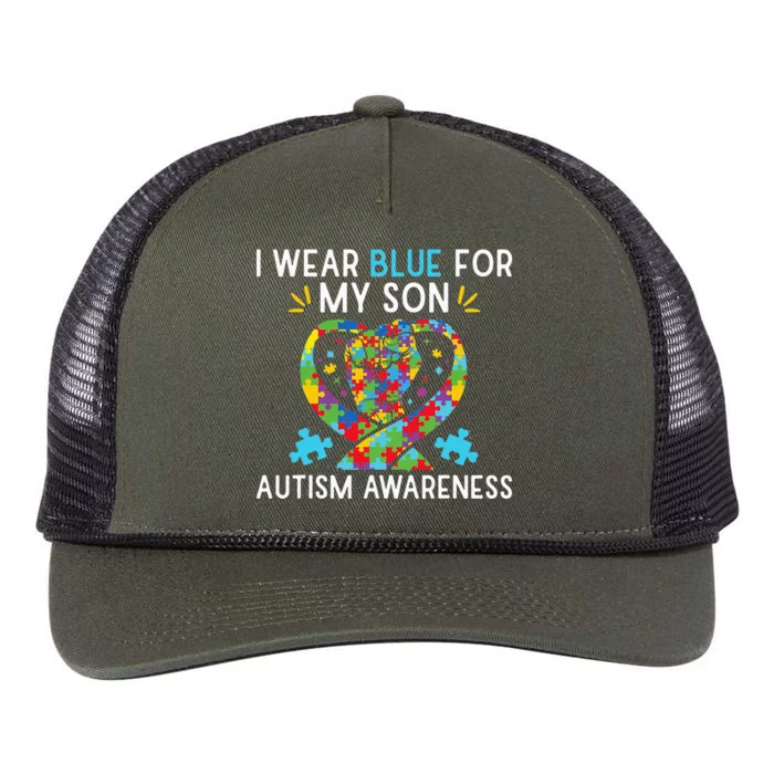 Autism Awareness I Wear Blue For My Son Retro Rope Trucker Hat Cap