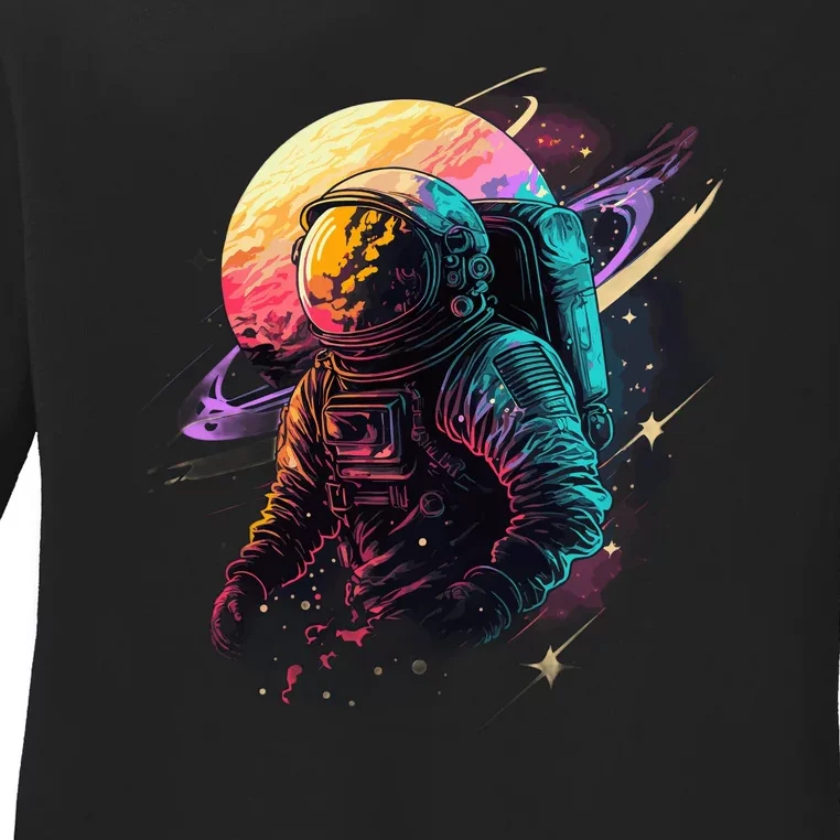 An Astronaut In Outer Space Ladies Long Sleeve Shirt