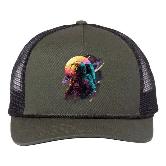 An Astronaut In Outer Space Retro Rope Trucker Hat Cap