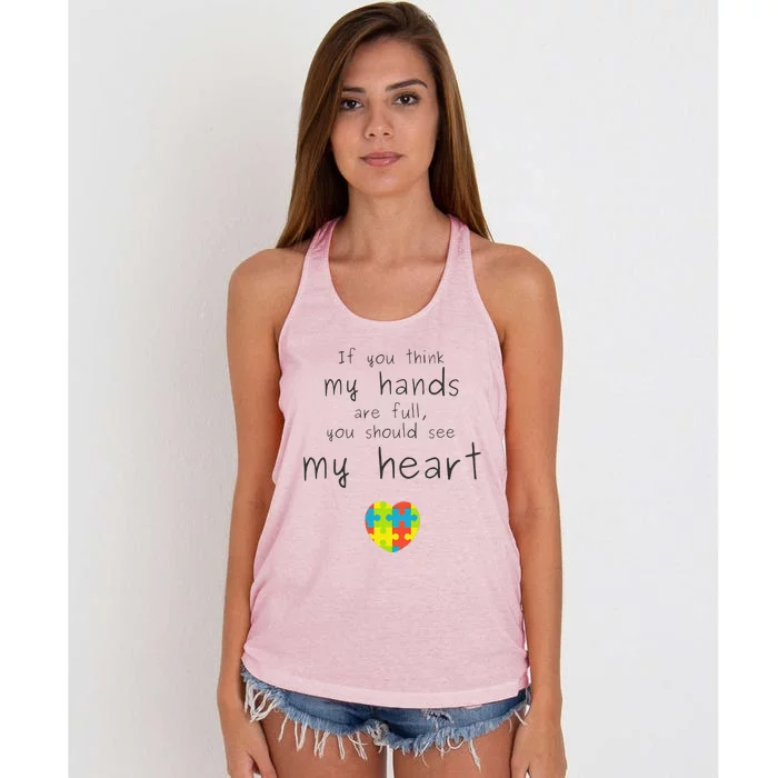 Autism Awareness If You Think My Hands Are Full... Women's Knotted Racerback Tank