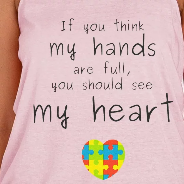 Autism Awareness If You Think My Hands Are Full... Women's Knotted Racerback Tank