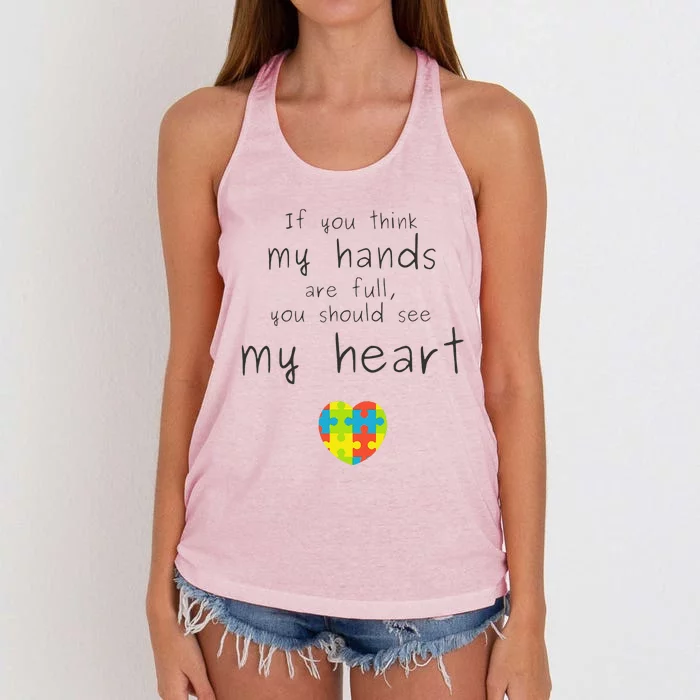 Autism Awareness If You Think My Hands Are Full... Women's Knotted Racerback Tank