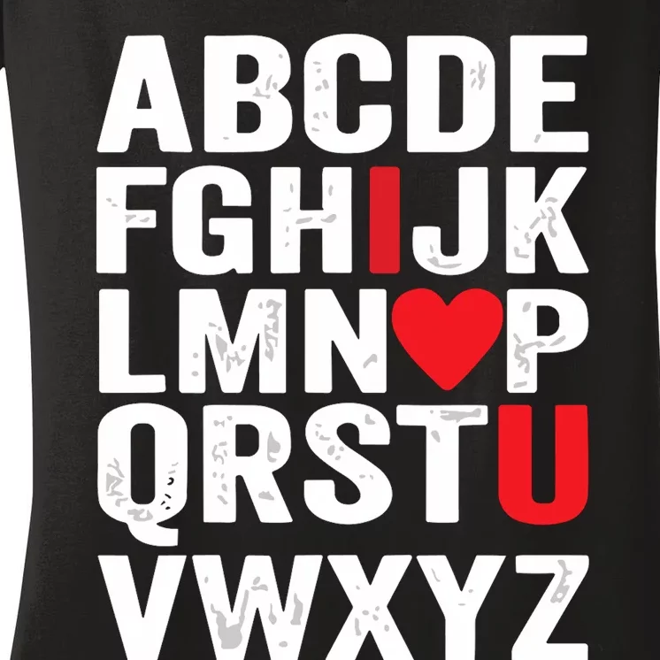 Abc Alphabet I Love You Valentines Day Teacher Women's V-Neck T-Shirt