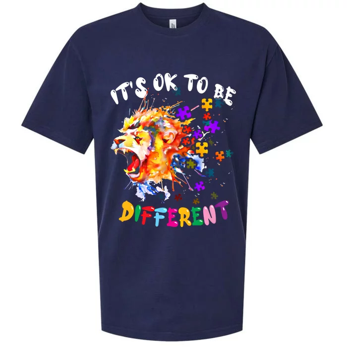 Autism Awareness It Is Ok To Be Different Colorful Lion Gift Sueded Cloud Jersey T-Shirt