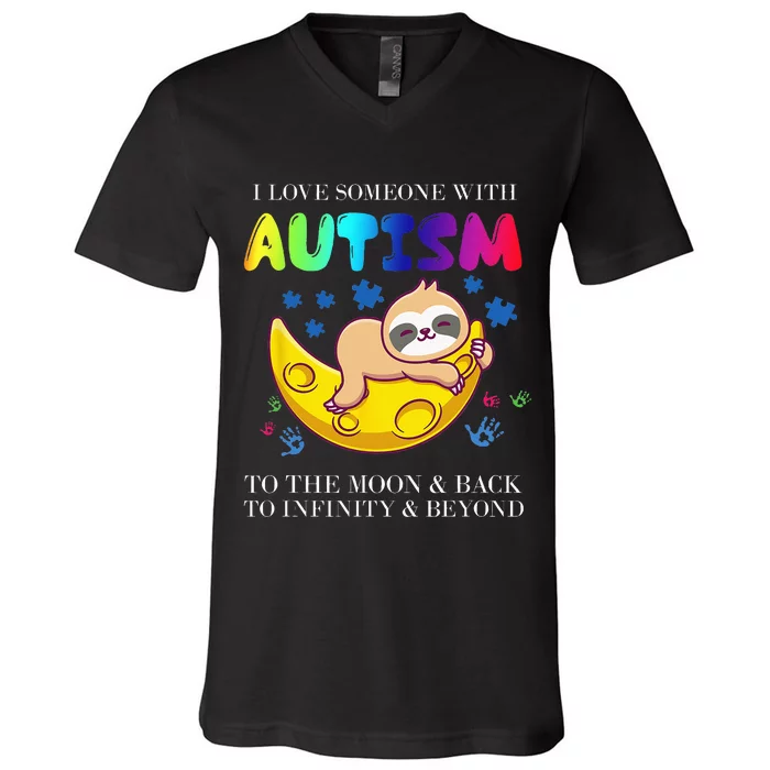 Autism Awareness I Love Someone With Autism V-Neck T-Shirt