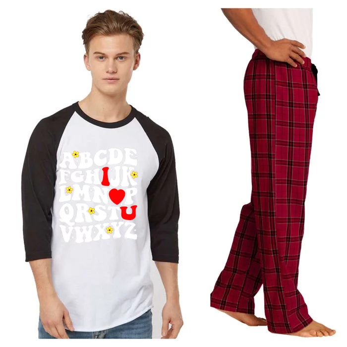 Alphabet ABC I Love You Funny Valentines Day Heart Raglan Sleeve Pajama Set