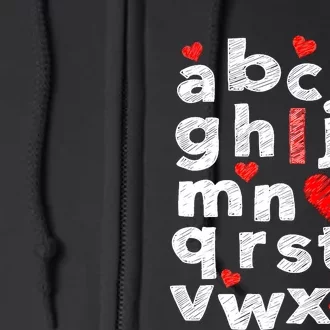 ABC Alphabet I Love You English Teacher Valentines Day Full Zip Hoodie