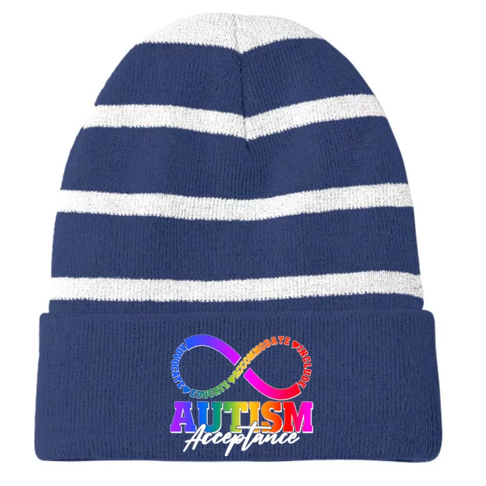 Autism Acceptance Infinity Symbol Striped Beanie with Solid Band