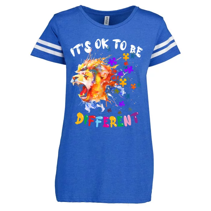 Autism Awareness It Is Ok To Be Different Colorful Lion Cute Gift Enza Ladies Jersey Football T-Shirt