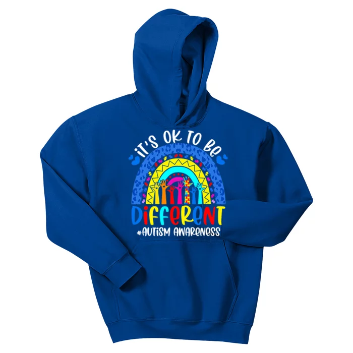 Autism Awareness ItS Ok To Be Different Leopard Rainbow Meaningful Gift Kids Hoodie