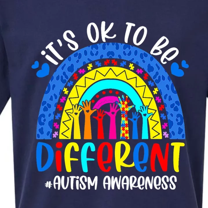 Autism Awareness ItS Ok To Be Different Leopard Rainbow Meaningful Gift Sueded Cloud Jersey T-Shirt