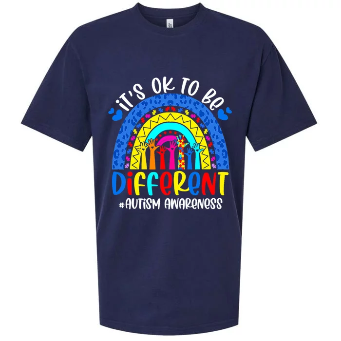 Autism Awareness ItS Ok To Be Different Leopard Rainbow Meaningful Gift Sueded Cloud Jersey T-Shirt