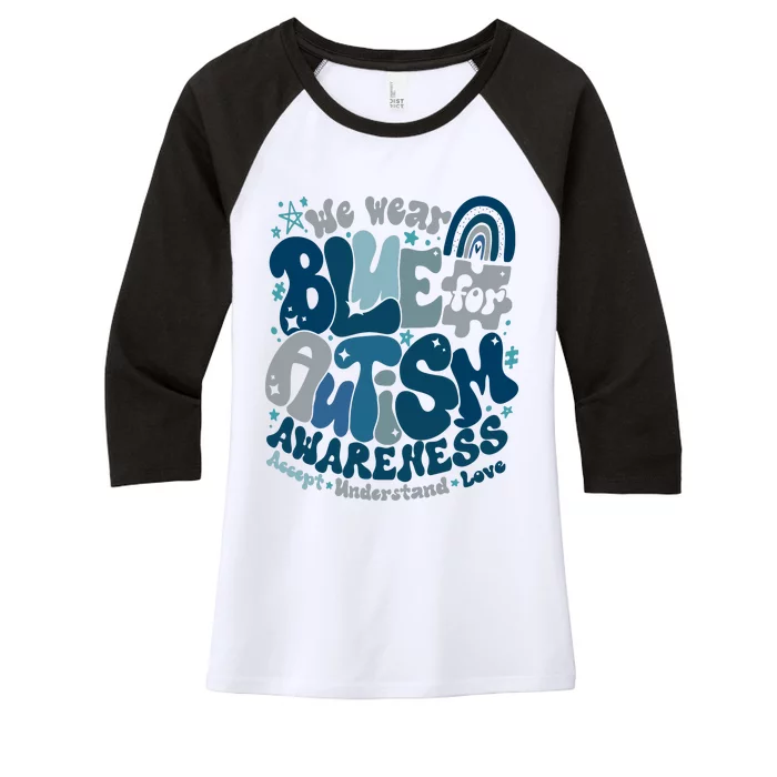 Autism Awareness In April We Wear Blue Women's Tri-Blend 3/4-Sleeve Raglan Shirt