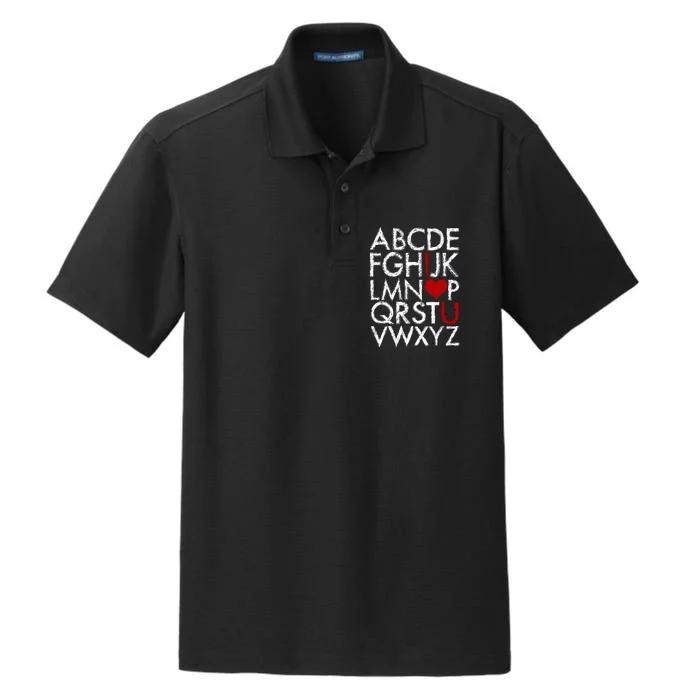 Alphabet ABC I Love You Valentines Day Dry Zone Grid Performance Polo