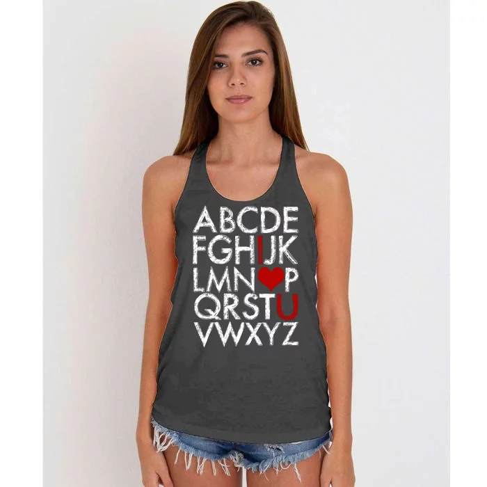 Alphabet ABC I Love You Valentines Day Women's Knotted Racerback Tank