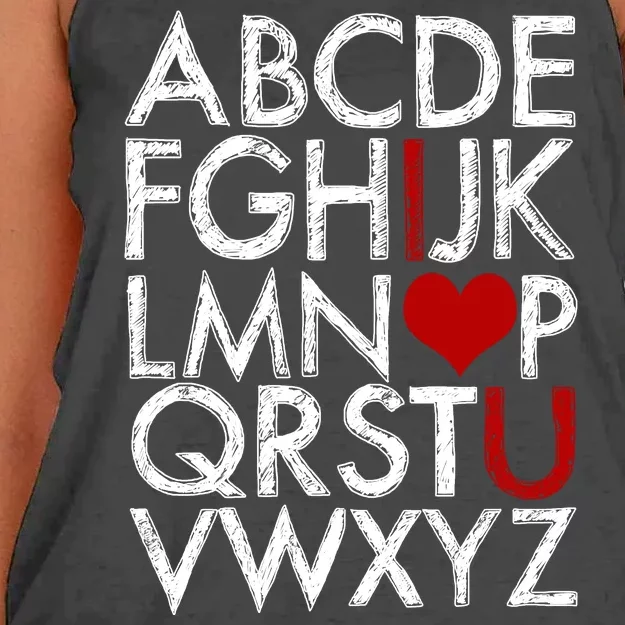 Alphabet ABC I Love You Valentines Day Women's Knotted Racerback Tank