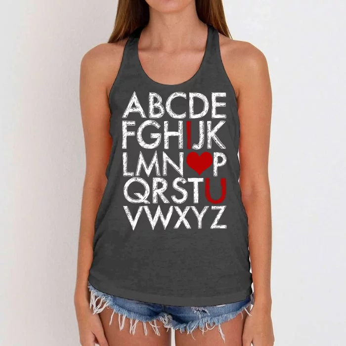 Alphabet ABC I Love You Valentines Day Women's Knotted Racerback Tank