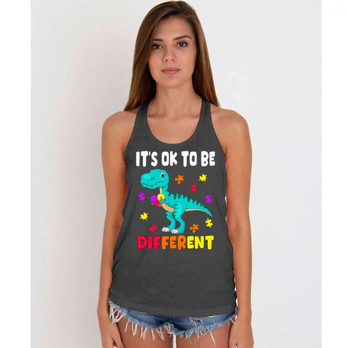 Autism Awareness It's Ok To Be Different Autism Dinosaur Women's Knotted Racerback Tank