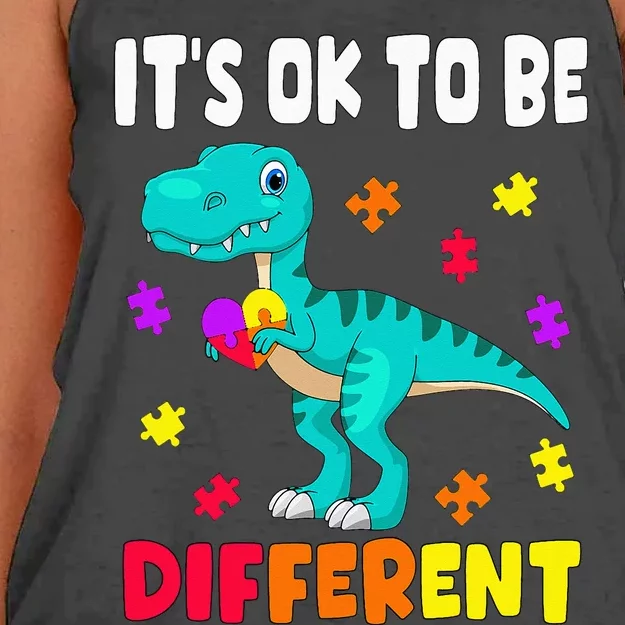 Autism Awareness It's Ok To Be Different Autism Dinosaur Women's Knotted Racerback Tank