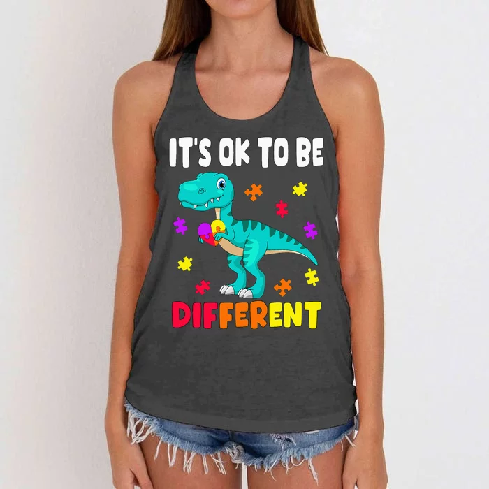 Autism Awareness It's Ok To Be Different Autism Dinosaur Women's Knotted Racerback Tank