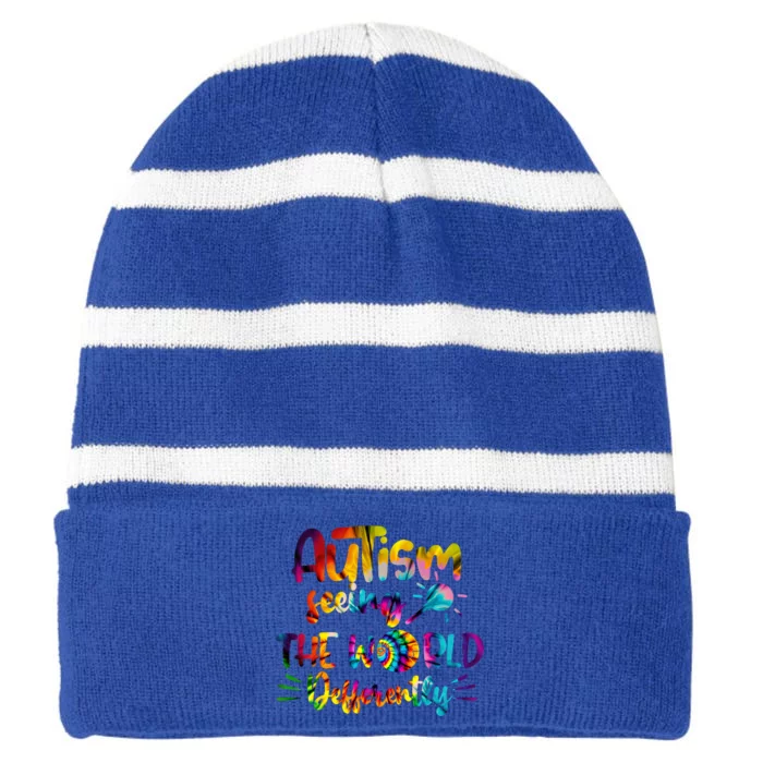 Autism Awareness Inspirational Quote Tie Dye Unity Meaningful Gift Striped Beanie with Solid Band