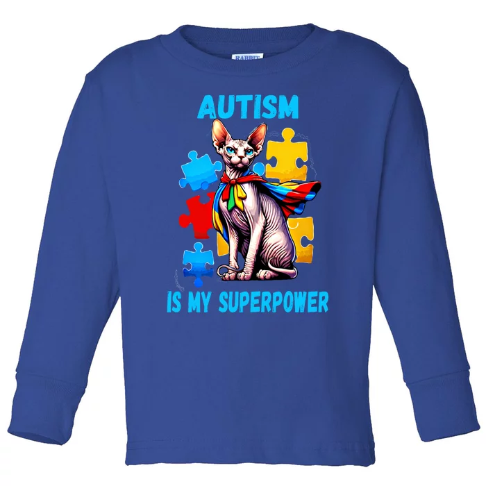 Autism Awareness Is My Superpower Cat Meaningful Gift Toddler Long Sleeve Shirt