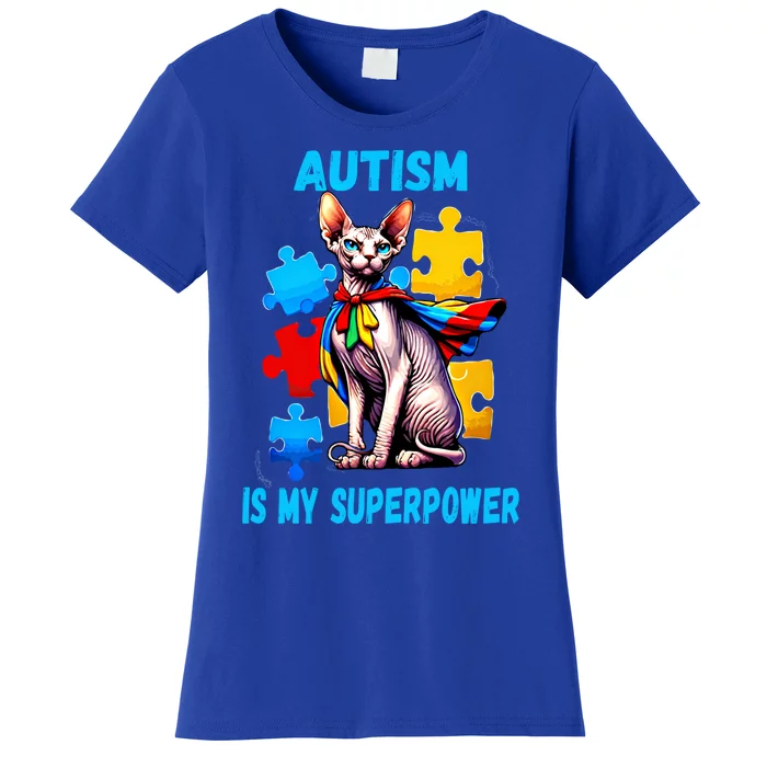 Autism Awareness Is My Superpower Cat Meaningful Gift Women's T-Shirt