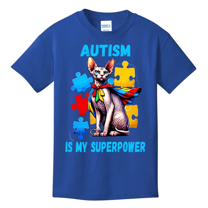 Autism Awareness Is My Superpower Cat Meaningful Gift Kids T-Shirt