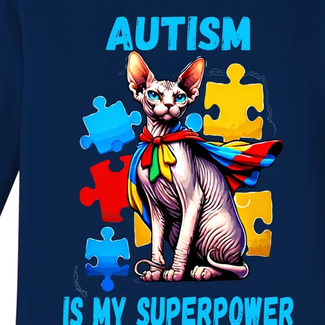 Autism Awareness Is My Superpower Cat Meaningful Gift Baby Long Sleeve Bodysuit