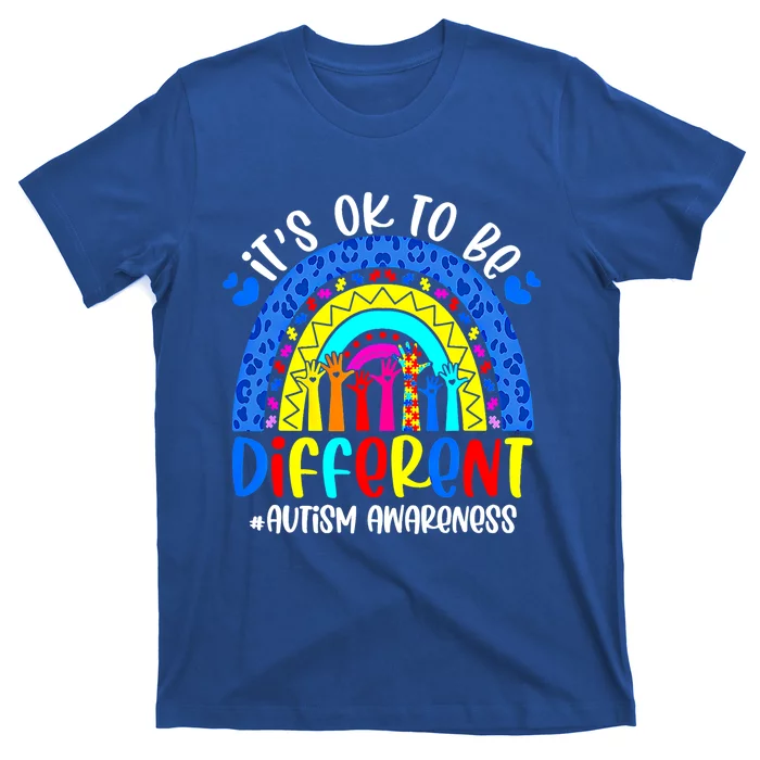 Autism Awareness ItS Ok To Be Different Leopard Rainbow Gift T-Shirt