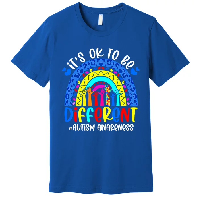 Autism Awareness ItS Ok To Be Different Leopard Rainbow Gift Premium T-Shirt