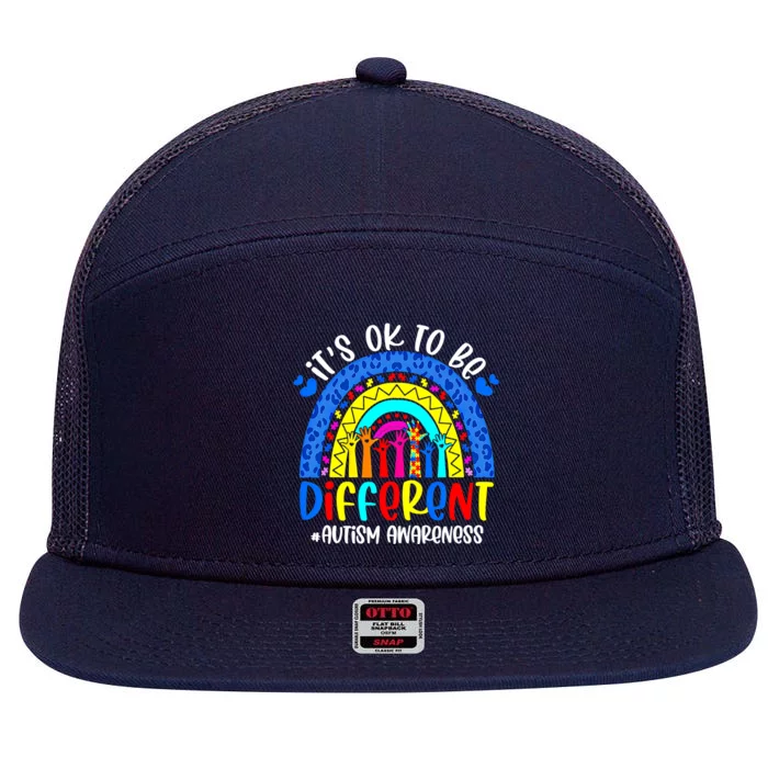 Autism Awareness ItS Ok To Be Different Leopard Rainbow Gift 7 Panel Mesh Trucker Snapback Hat