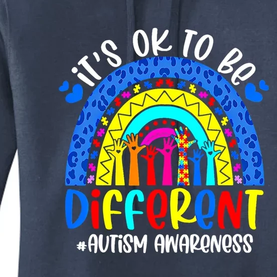 Autism Awareness ItS Ok To Be Different Leopard Rainbow Gift Women's Pullover Hoodie