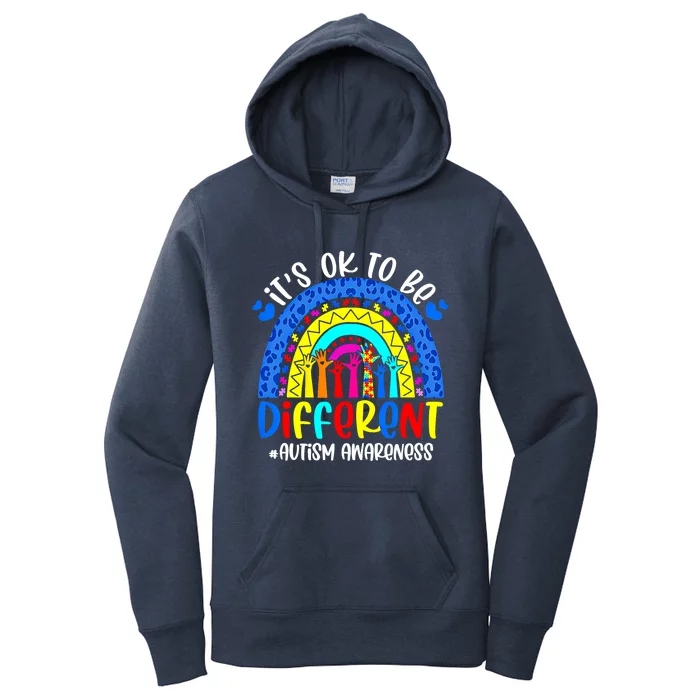 Autism Awareness ItS Ok To Be Different Leopard Rainbow Gift Women's Pullover Hoodie