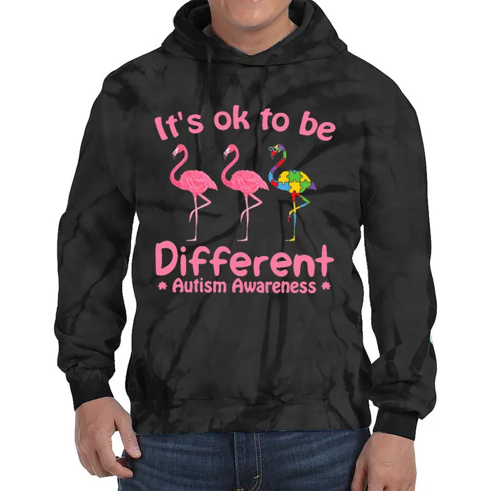 Autism Awareness Its Ok To Be Different Flamigo Tie Dye Hoodie