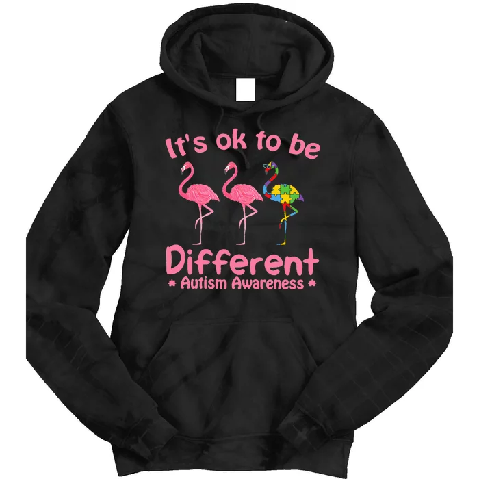 Autism Awareness Its Ok To Be Different Flamigo Tie Dye Hoodie