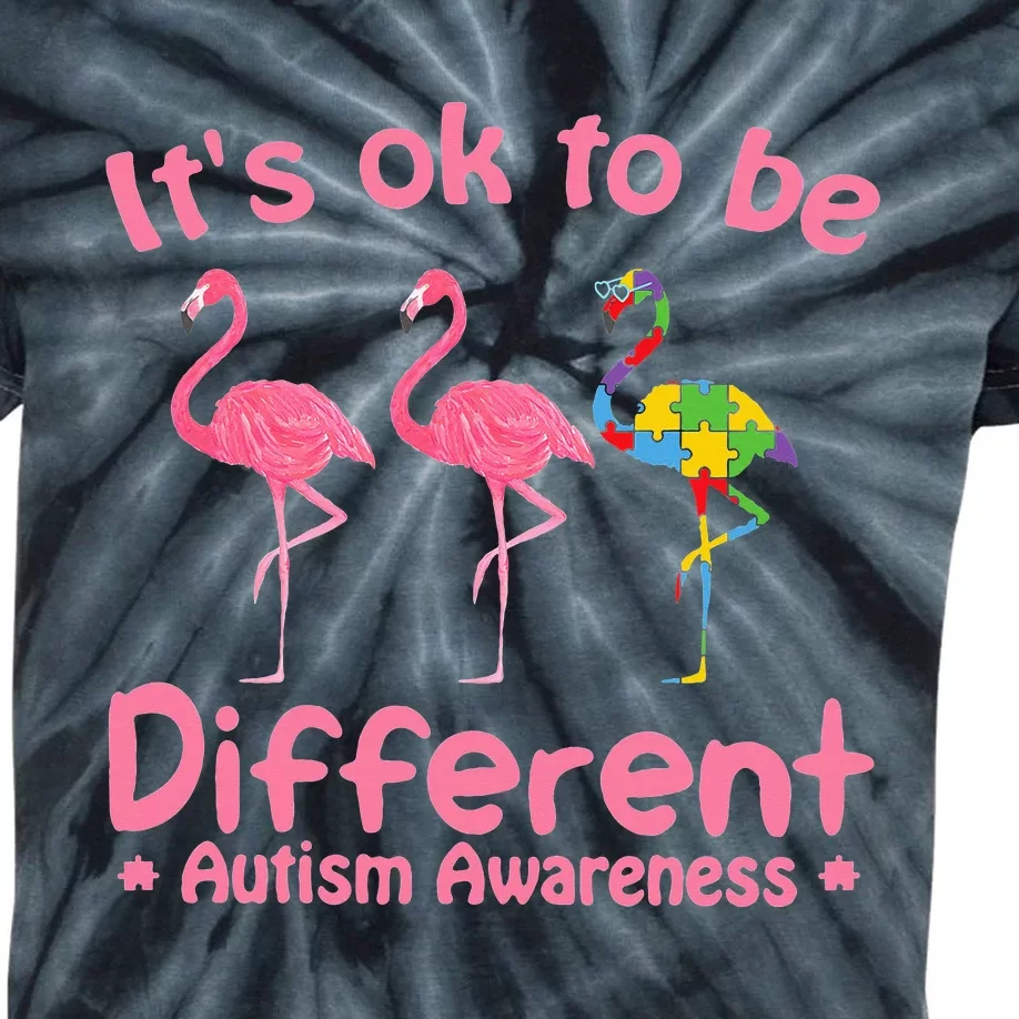 Autism Awareness Its Ok To Be Different Flamigo Kids Tie-Dye T-Shirt