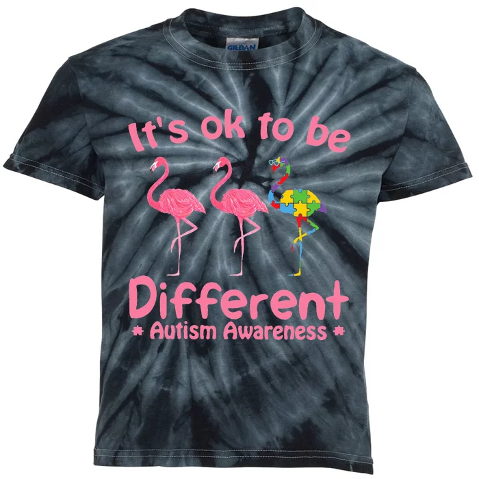 Autism Awareness Its Ok To Be Different Flamigo Kids Tie-Dye T-Shirt