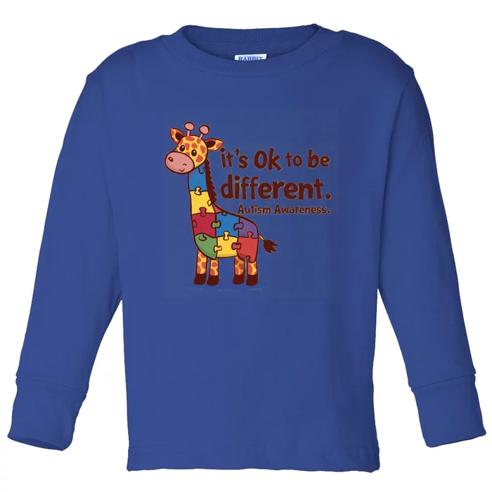 Autism Awareness ItS Ok To Be Different With Giraffe Cute Gift Toddler Long Sleeve Shirt