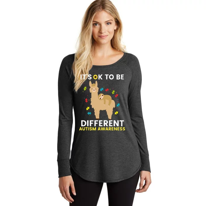 Autism Awareness It's Ok To Be Different Sloth Llama Women's Perfect Tri Tunic Long Sleeve Shirt